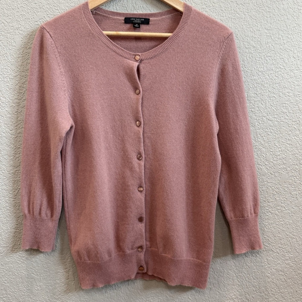 Ann Taylor Rose Pink Cashmere Cardigan Sweater M